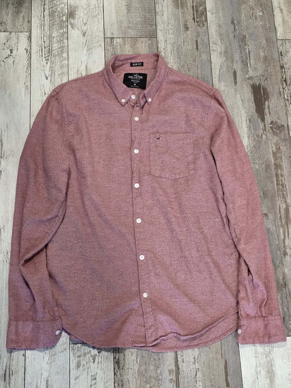 (M) Men's Hollister Casual Button-Down Shirt Dusty Rose Epic Flex Slim Fit Pink